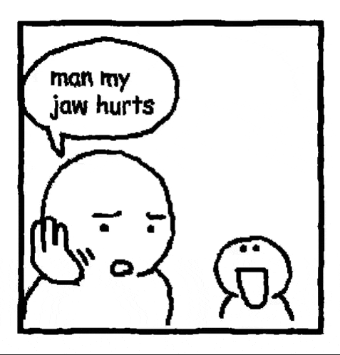 a black and white drawing of a man with a speech bubble that says `` man my jaw hurt from sucking dick ? ''