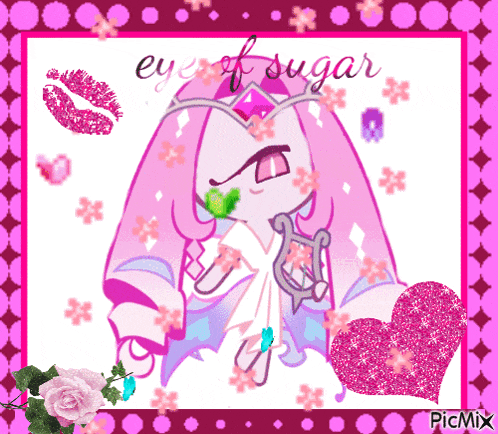 a picture of a girl with flowers and the words eyes of sugar