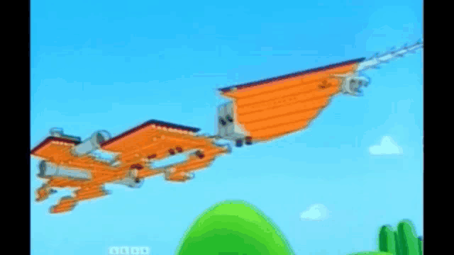 a cartoon plane is flying over a green hill with the letters nintendo on the bottom