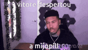 a man is sitting in front of a computer with the words vitore despertou a mijopiltro written on the bottom