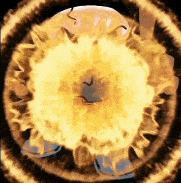 a cartoon character is surrounded by a circle of flames .