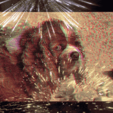 a blurry picture of a dog with a red and green stripe