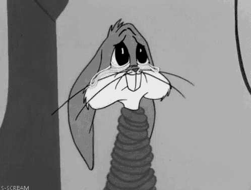 a black and white cartoon of bugs bunny crying with the words porfa in the corner