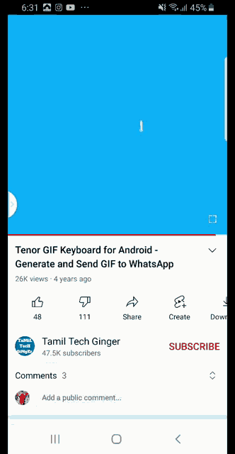 a screenshot of a video titled tenor gif keyboard for android generate and send gif to whatsapp