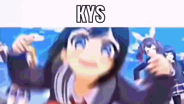 a blurry picture of a girl with the word kys on the top