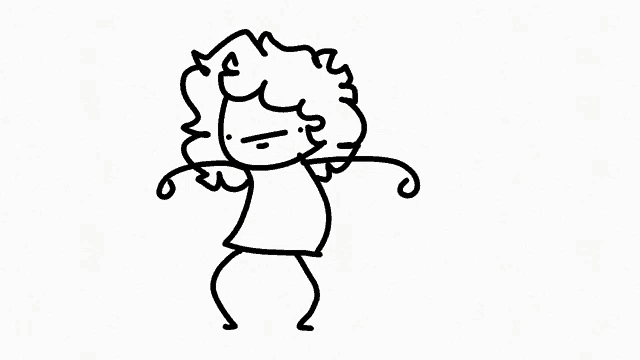 a black and white drawing of a cartoon character with curly hair .
