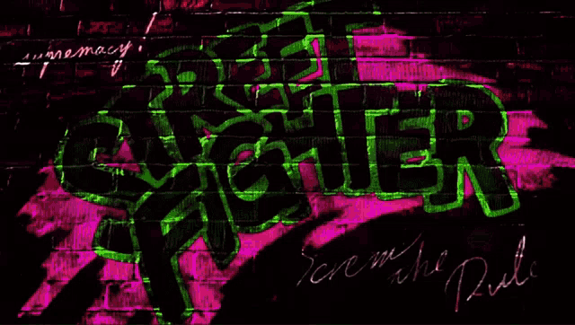 a purple and green background with a glowing green light