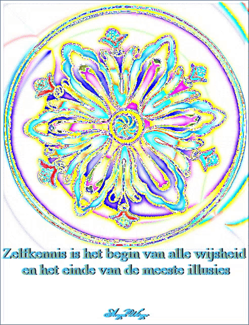 a colorful circle with a quote in a foreign language on the bottom