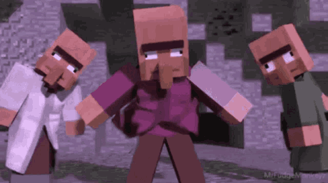 a group of minecraft characters are standing together