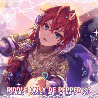 a picture of a red haired girl with the words riddle only de pepper