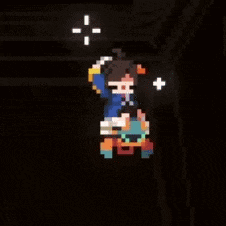 a pixel art of a person riding on the back of a crab .