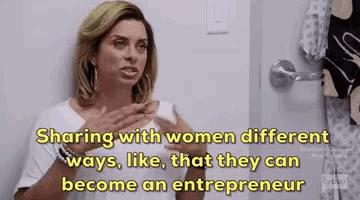 a woman is talking to another woman about sharing with women different ways , like , that they can become an entrepreneur .