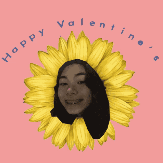 a picture of a girl with a sunflower on her head and the words happy valentine 's around her