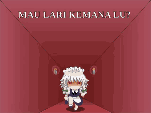 a red background with mau lari kemana lu written in white