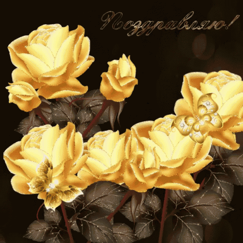 a bunch of yellow flowers on a black background with congratulations in gold letters
