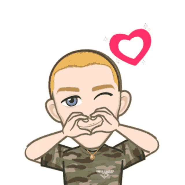 a cartoon of a man making a heart with his hands
