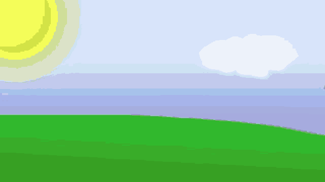 a cartoon drawing of a sunny day with a cloud in the sky .