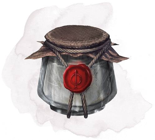 an illustration of a jar with a red seal