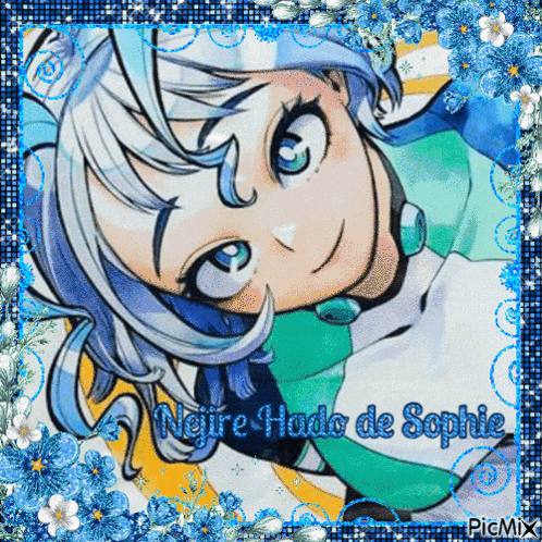a picture of a girl with blue hair and the name nejire hado de sophie