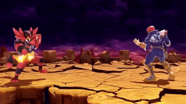 a video game character is fighting another character in a desert setting