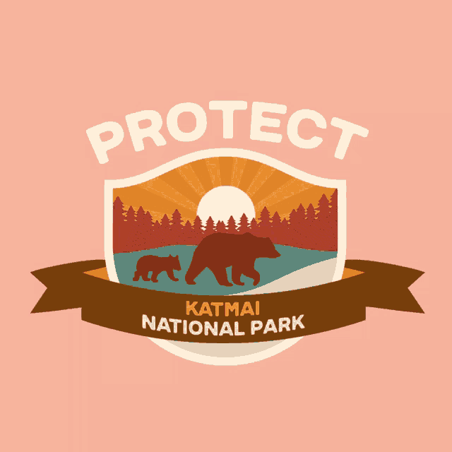 a logo for katmai national park shows a bear and a baby bear