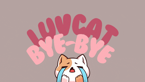 a cartoon cat crying with the words bye-bye above it