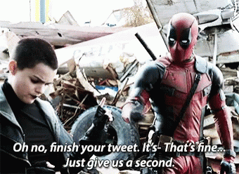 Oh No Finish Your Tweet Deadpool GIF - Oh No Finish Your Tweet Deadpool Give Us A Second GIFs