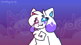 a drawing of a white rabbit with purple ears and a purple background with the word ydk on it