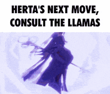 herta 's next move , consult the llamas written on a purple background
