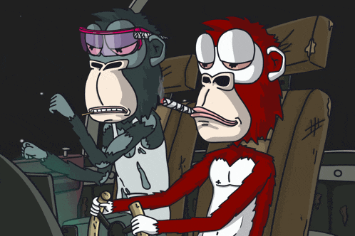 a cartoon of a monkey smoking a cigarette and another monkey wearing goggles