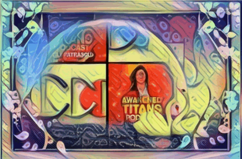 a painting of a woman with the words awakened titan 's pod
