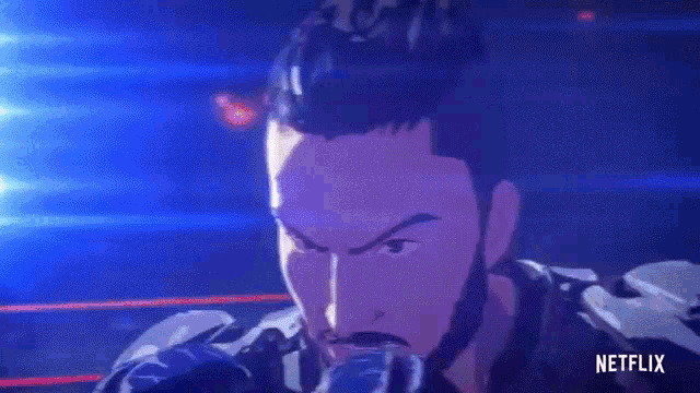a close up of a man 's face with a beard in a netflix ad .