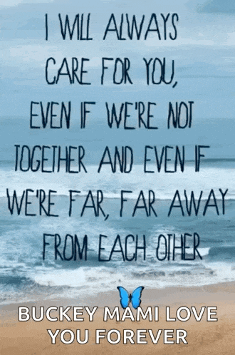 a picture of a beach with the words " i will always care for you " on it