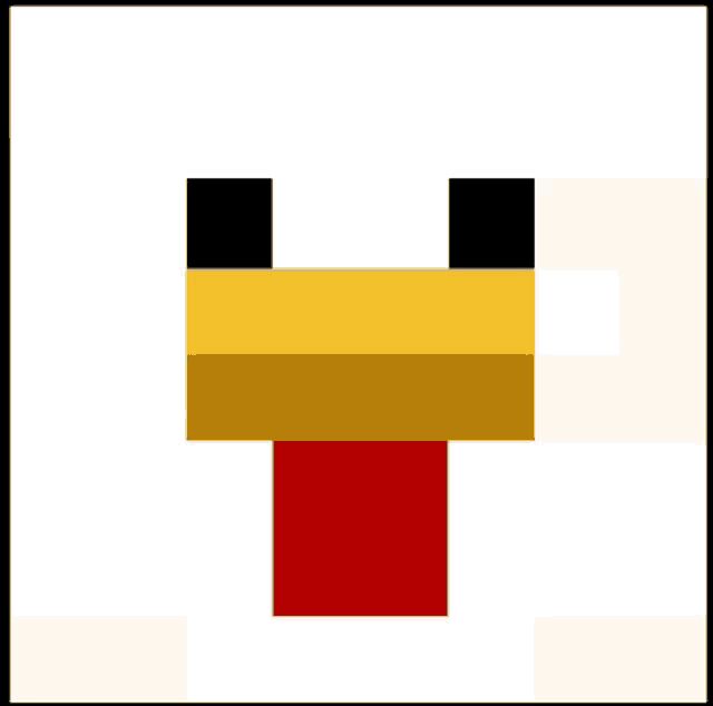 a pixel art of a chicken 's face with a red tongue