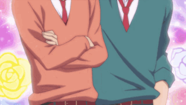 a couple of anime characters with their arms crossed