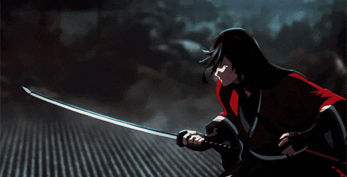 a woman with long black hair is holding a light saber