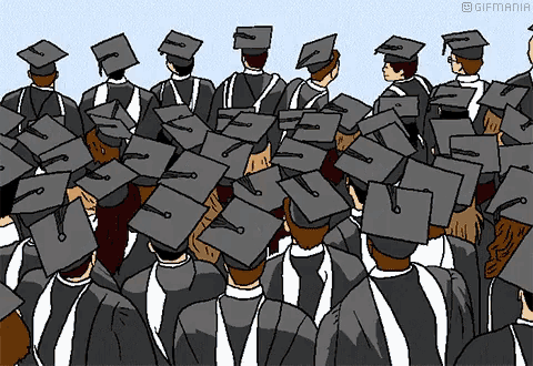 a group of graduates wearing graduation caps and gowns are standing in a circle