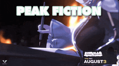 an advertisement for peak fiction shows a woman writing on a piece of paper