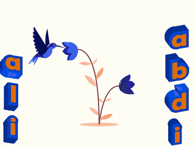 a hummingbird is perched on a flower surrounded by the letters a b and d