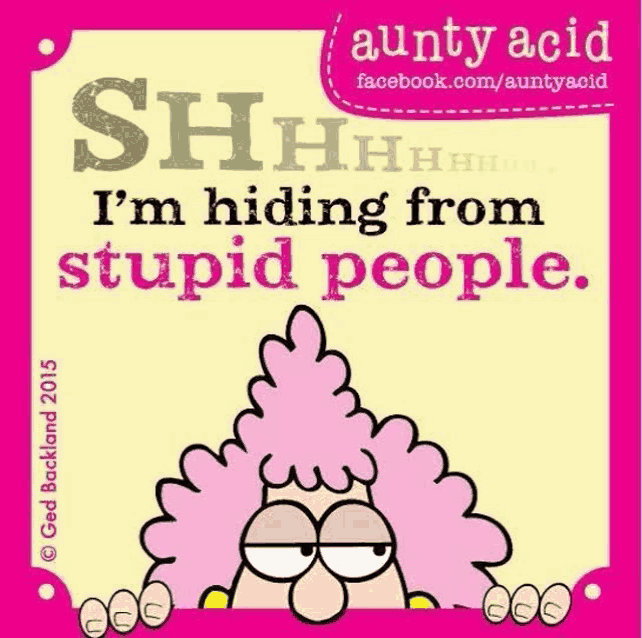 a cartoon of a sheep says " i 'm hiding from stupid people . "
