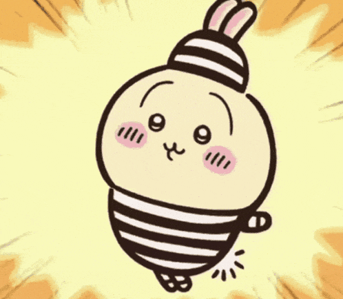 a cartoon rabbit wearing a striped shirt and hat is flying through the air .