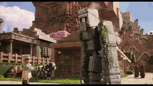 a video game scene with a robot and a man