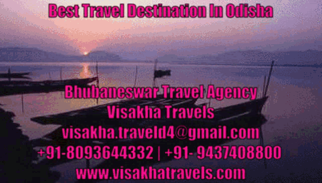 an ad for visakha travels in odisha shows boats in the water
