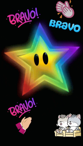 a rainbow star with bravo written on the bottom of it