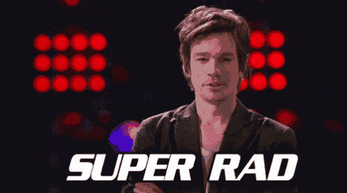 a man in a black jacket says super rad