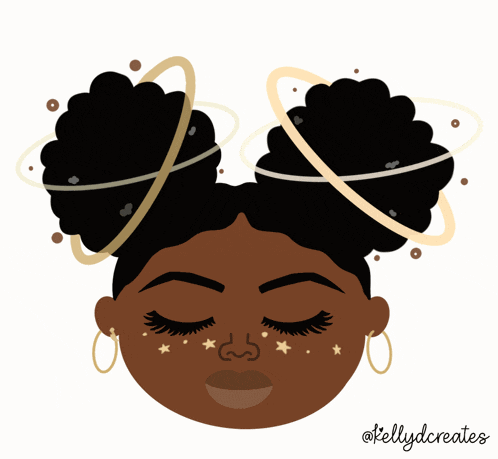 a drawing of a girl with planets in her hair