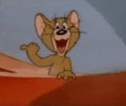 a close up of a cartoon character , jerry , waving his hand .