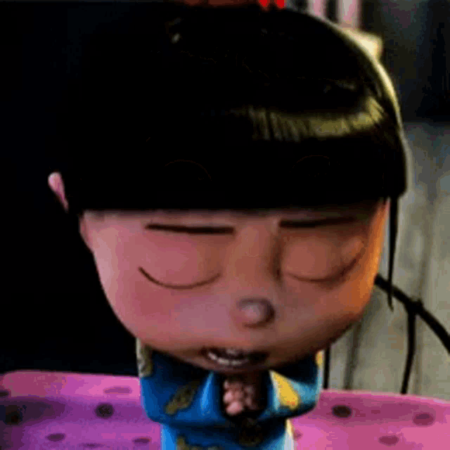 a close up of a cartoon character praying with his hands folded