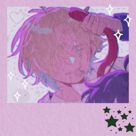 a drawing of a person with a tie on a pink background with stars