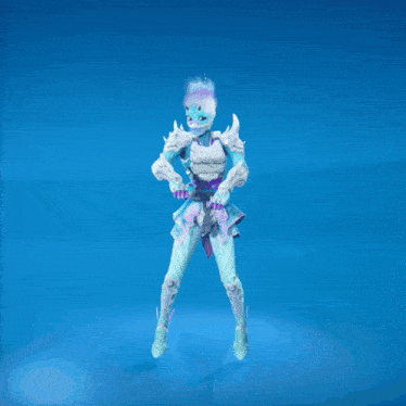 a video game character with a blue and purple face